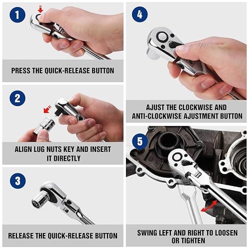 WORKPRO 3/8" Drive Extra Long Flex Head Ratchet, 18 Inch Reach Quick Release CR-V Steel Ratchet Handle, CR-MO Head, Reversible Design, 72-Tooth thumbnail 6