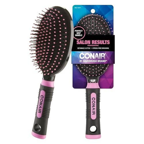 Conair Salon Results Hairbrush - Men and Women - Detangling Hair brush - ideal for curly or straight styles - features wire bristles and cushion Base - Pink/Black - Image 1