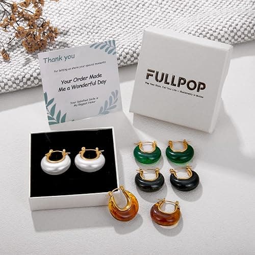 Fullpop Vintage Earrings for Women, Chunky 14K Gold Plated Resin Hoop Earrings Lightweight Hollow Drop Earrings Hypoallergenic Earrings for Women Vintage Anthropologie Jewelry Gifts for Women thumbnail 6