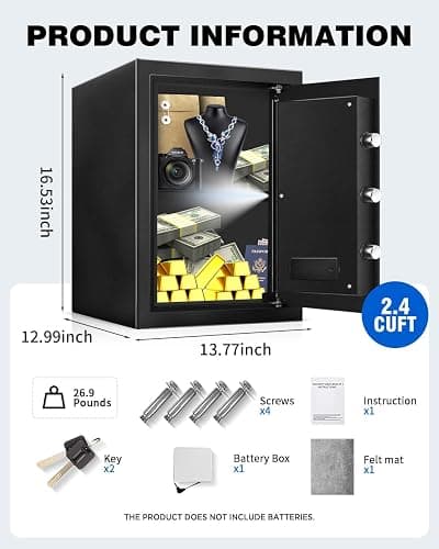2.4 Cub Home Use Safe Box Fireproof Waterproof, Fire Proof Safe with Digital Keypad Sensor Light Key for Hotel Office Money Documents thumbnail 2