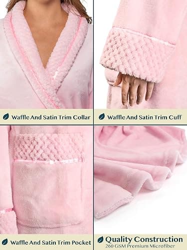 PAVILIA Soft Plush Women Fleece Robe, Cozy Warm Bathrobe, Fuzzy Female Long Spa Robe thumbnail 3