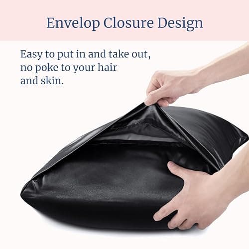 BEDELITE Satin Pillowcase for Hair and Skin, Super Soft and Cooling Similar to Silk Pillow Cases 2 Pack with Envelope Closure, Gift for Women Men(20"x26" Standard Size, Black) thumbnail 7