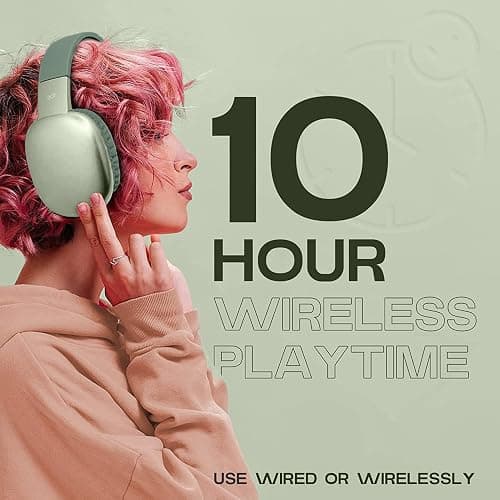 iJoy Ultra Wireless Headphones with Microphone- Rechargeable Over Ear Wireless Bluetooth Headphones with 10Hr Playtime, SD Slot, Backup Wire- Soft Cushion Wireless Headset with Mic (Green) thumbnail 5