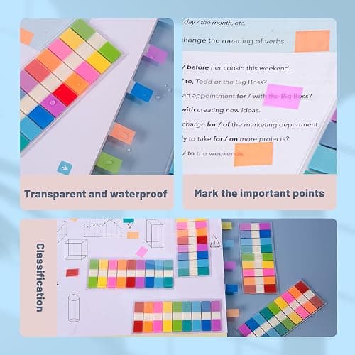 Golcellia Writable Sticky Tabs, 900 Pcs Transparent Sticky Page Marker Tabs for Document Organization, Teacher Supplies, Study Aids, Office Supplies, Colorful Tabs thumbnail 8