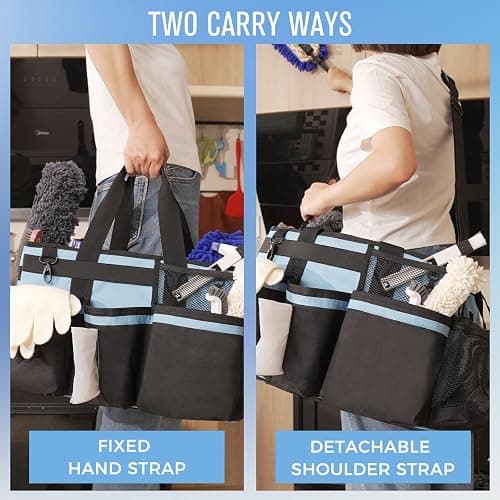 SCAVATA Wearable Cleaning Caddy, Cleaning Caddy Supplies Organizer with Handle & Shoulder Straps for Housekeepers, Under Sink & Car Cleaning Tool Organizers Bag with 4 Foldable Divider (Blue) thumbnail 6