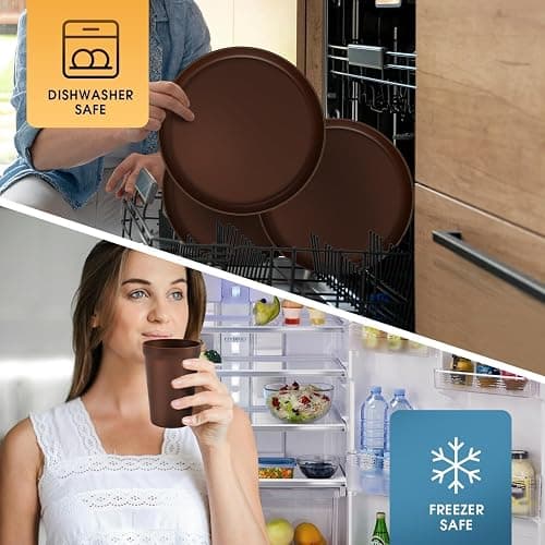 40 Piece Plastic Dinnerware Set for 8 with Cutlery, Unbreakable Plates and Bowls Set, Dishwasher & Microwave Safe Reusable Dish Set for Camping, RV, Outdoor Kitchen, Apartment Dining, Brown thumbnail 5