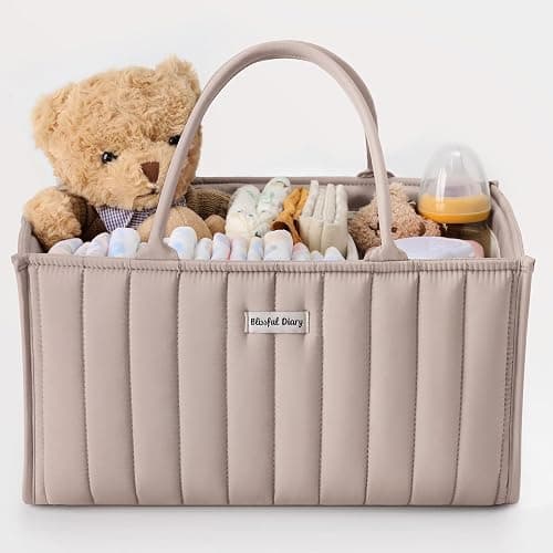 Blissful Diary Nappy Caddy Organiser, Baby Diaper Caddy for Nappy Station, Stylish Storage Basket for Newborn Essentials, Baby Shower Gifts for Girl or Boy, Sand - Image 1