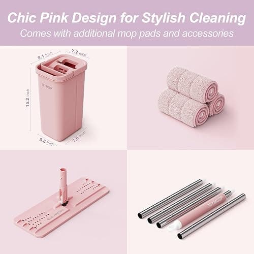 JOYMOOP Mop and Bucket Set, Pink – 3 Microfiber Mop Pads, Hands-Free Floor Cleaning, Wall Cleaner thumbnail 9
