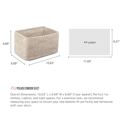R RUNKA Small Cotton Rope Basket – Storage Bin for Organizing (10.6" x 6.7" x 6.7"), Bathroom Storage Basket for Shelf, Counter & Closet（Beige） thumbnail 4