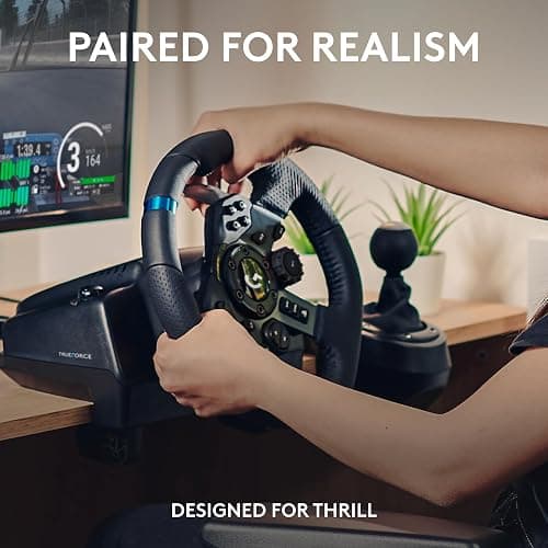 Logitech G923 Racing Wheel and Pedals, TRUEFORCE Force Feedback + Logitech G Driving Force Shifter - Real Leather, For PS5, PS4, PC, Mac - Black thumbnail 2