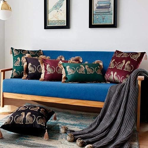 XSlive Lumbar Decorative Throw Pillow Cover with Tassels Leopard Pattern Cushion Cover Luxury Style Soft Velvet Pillowcase for Sofa Couch Bedroom (18"x18",Black) thumbnail 2