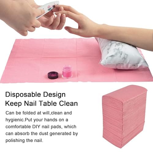 LXIANGN 125PCS Disposable Nail Art Table Towels Mat 13" X 17" Waterproof 3 Ply Nail Art Mat Paper Sheet Clean Pads Tattooing Table Mat Nail Table Cover Tattoo Supplies (Pink) - Pink thumbnail 7