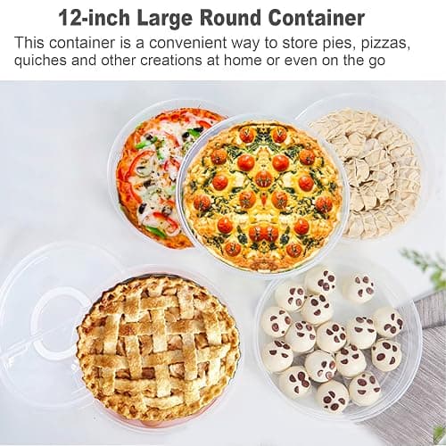 12inch 2 Pack Food Storage Container with Lid and Handle, Reusable 2 Compartments Pizza Slice Storage Container, Round Pie Carrier Leftover Pizza Keeper for Food Cake Cheesecake Tortilla Pastry thumbnail 5