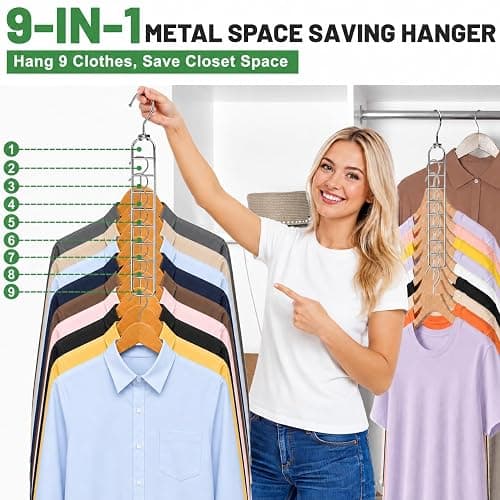 College Dorm Room Essentials, 9-Hole Space Saving Hangers for Closet Organizers and Storage, Heavy Duty Cascading Hanger with 360° Swivel Hook, Wide Slot Closet Space Saver for Wardrobe, Apartment thumbnail 4