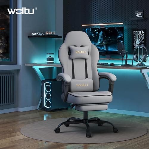 WOLTU Gaming Chair,Adult Computer Chair, Spring Cushion, Grey and Black | Load Capacity of 150kg,Ergonomic Design,Equipped with Headrest,Lumbar Pillow,Footrest and Mesh Fabric thumbnail 2