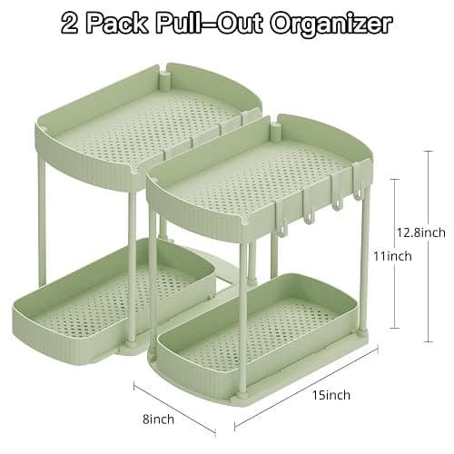 Ukeetap 2 Pack Multi-Purpose Pull-Out Storage Organizers, Under Sink Organizers and Storage for Bathroom & Kitchen, Under Cabinet Organizers and storage, 12.8 Inch, Green thumbnail 2