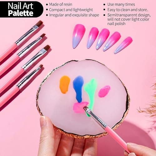 FANDAMEI Nail Art Tools, Nail Design Tools, Nail Art Brushes, Nail Brush Set With Nail Stand, Nail Holder For Painting Nails, 11PCS Nail Brushes For Nail Art, Nail Dotting Tool, Nail Art Palette, Pink thumbnail 5