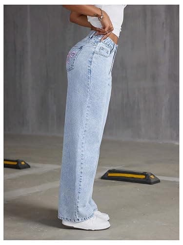 Floerns Women's Bowknot Embroidery Jeans Y2k Straight Leg Boyfriend Denim Pants thumbnail 4