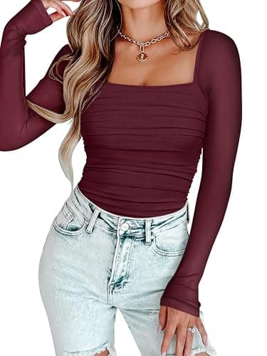 PINKMSTYLE Womens Square Neck Mesh Long Sleeve Bodysuit Shapewear Corset Tops Sexy Concert Outfits Party Shirts thumbnail 3