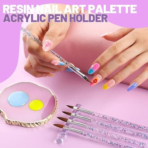 Teenitor Nail Art Tools Set, 23 Pcs Nail Art Brushes, 5 Pcs Nail Dotting Tool, 2 Set of Nail Stand, 100 Pcs Double-Sided Adhesive Tabs, Nail Art Palette, Brushes Holder for DIY Nail Art thumbnail 6