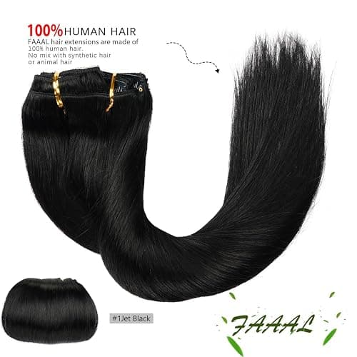 22" Clip in Human Hair Extensions Full Head 200g 10 Pieces 22 Clips 1# Jet Black Double Weft Brazilian Real Remy Hair Extensions Thick Straight Silky (22",200g Jet Black) thumbnail 3