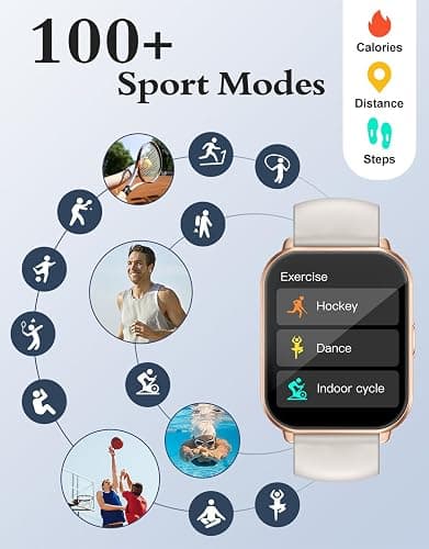 Smart Watch Answer/Make Call,Smart Watches for Women Men 1.85"HD Screen | Fitness watch with SpO2 Heart Rate Sleep Monitor Step Counter IP68 Waterproof 100+ Sports Mode for Android iOS (2 Bands) thumbnail 3