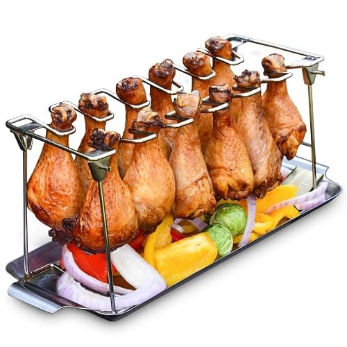 RTT Chicken Leg Rack for Grill with Drip Tray - Easy to Use 12 Slots Chicken Wing Rack - Premium Stainless Steel Chicken Drumstick Rack for Smoker - Chicken Drumstick Holder for Grill Accessories - Image 1