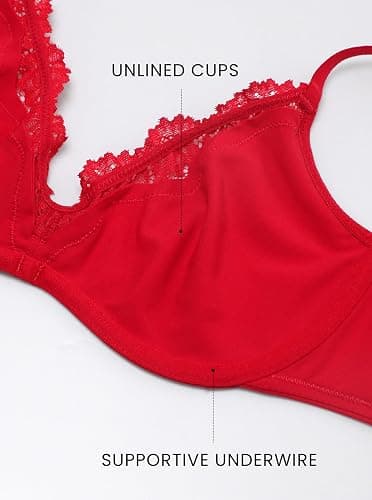 DOBREVA Women's Unlined Plunge Scoop Bra Lace Trim Balconette Sexy Underwire Demi Bras Deep V thumbnail 3