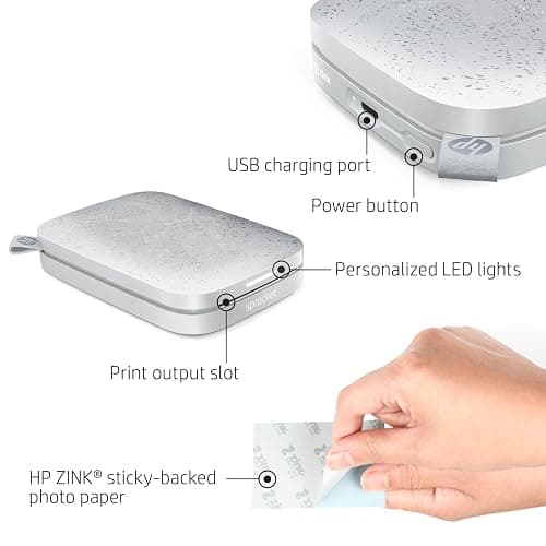 HP Sprocket 2x3" Instant Smartphone Photo Printer - Portable Color Wireless Mobile Printer - Zink Sticky-Back Photos - Print from Compatible iOS & Android Devices with Bluetooth w/Fun App - Luna Pearl thumbnail 2