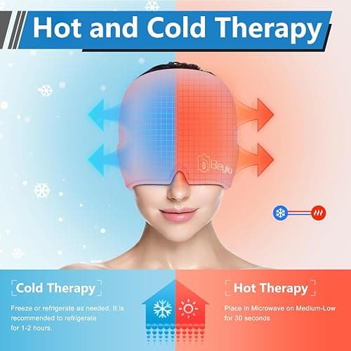 Migraine Relief Cap, All Around Gel Covered Reusable Headache Relief Cap, Black Migraine Cap for Headache Relief, Puffy Eyes (Pink) thumbnail 5