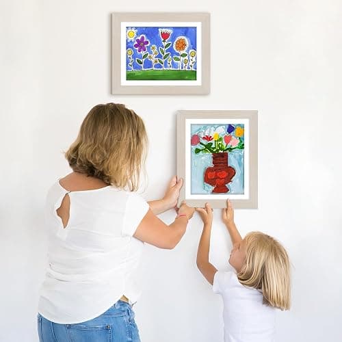 Americanflat Kids Artwork Frame Changeable (Light Wood) - Magnetic Door Holds 100 Art Pieces - 8.5x11 Letter Size Display with Mat or 10x12.5 Without Mat - My Mini Masterpiece (Set of 2) - Light wood thumbnail 2