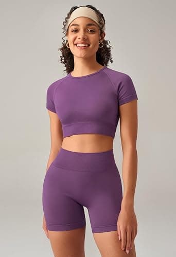 OLCHEE Womens Workout Sets 2 Piece - Seamless Acid Wash Yoga Outfits Shorts and Crop Top Matching Gym Athletic Clothing Set thumbnail 2