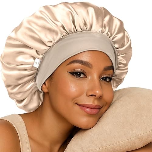 YANIBEST Silk Bonnet for Sleeping Women, Double Layer Hair Satin Bonnets with Elastic Band, Sleep Cap Curly Natural Hair - One Size - Champagne