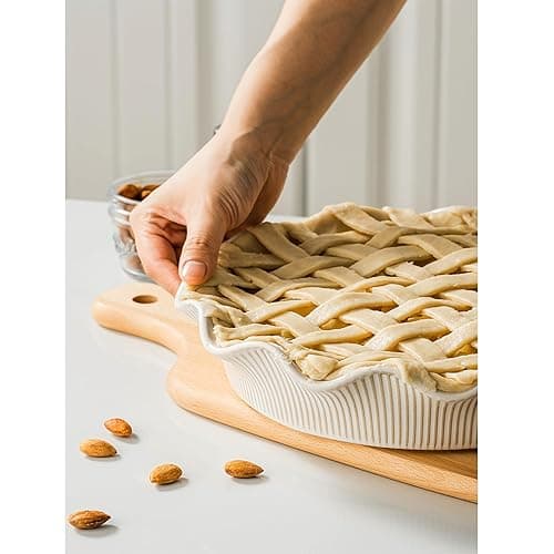 MIKIGEY Ceramic Deep Pie Pan for Baking, 11 inch Porcelain Pie Dish for Apple Pie, Oven & Dishwasher Safe, Farmhouse Decor, 48 Ounce Deep Plate for Kitchen, Non-Stick Pie Pans, Off-White thumbnail 8