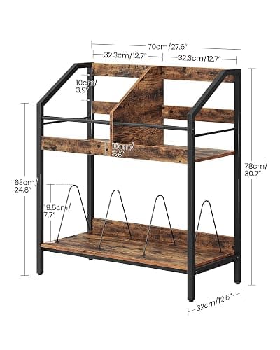 CHOEZON 2-Tier Vinyl Record Storage Holder Rack, 250 LP Albums Display Shelf, Wooden Vinyl Storage Rack with Wire Dividers for Records, CDs, Books, Rustic Brown and Black DTCW07BF thumbnail 2