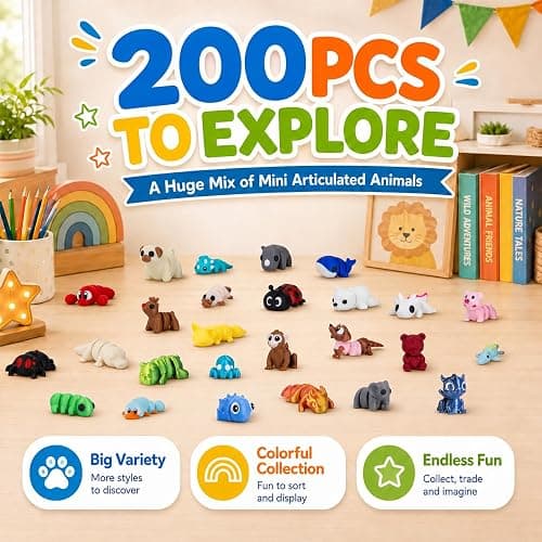 pkaoakyo 200 PCS Mini 3D Printed Animals Bulk, Articulated Animal Figurines Set, Flexible Fidget Toys, Desk Pets for Kids Party Favors, Classroom Rewards and Goodie Bag Stuffers thumbnail 2