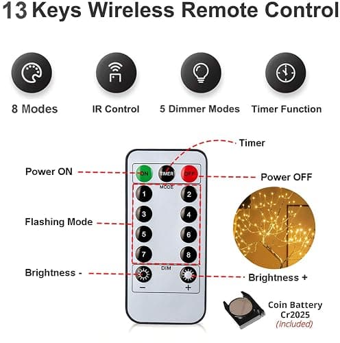 PXBNIUYA 108 LED Sparkly Fairy Tree Lamp, Warm White, Remote Control, USB/Battery, 8 Modes, DIY Bonsai Decor, Festival Decoration Light thumbnail 3