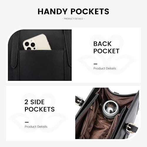 LOVEVOOK Laptop Bag for Women 15.6 inch Lightweight PU Laptop Tote Bag, Large Capacity Computer bag with Clutch Purse for Business, Work, Office, Travel, School,Casual(Black & Leather) thumbnail 5