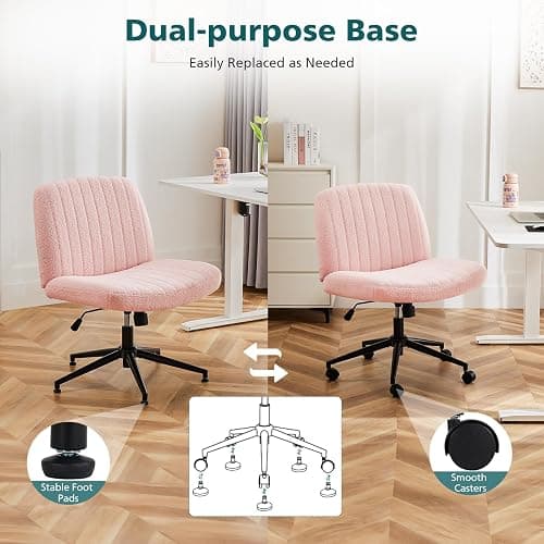 OLIXIS Criss Cross Chair with Wheels, Vanity Chair, Home Office Desk | Furry Teddy Fleece, Wide Seat Armless, Height Adjustable Swivel, Home Computer Task, Bedroom, Study, Pink Teddy thumbnail 6