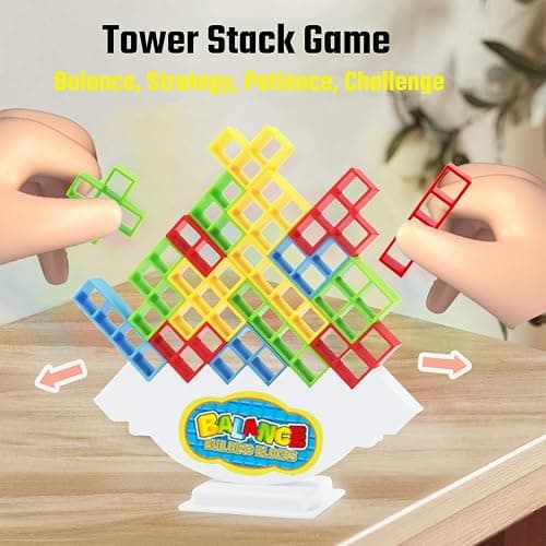 64 Pcs Stacking Tower Game with 22 Cards, Giant Tumble Balance Game for Family, Ideal Gifts for Grandkids, Christmas Stocking Stuffers for Teen Boys & Girls, Party Board Game for Kids 6-12 & Adults thumbnail 2