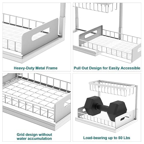 bukfen Under Sink Organizer, Pull Out Cabinet Organizer 2-Tier Slide Out Sliding Shelf Under Cabinet Storage Multi-Use for Under Kitchen Bathroom Sink Organizers and Storage,White,1 Pack thumbnail 7