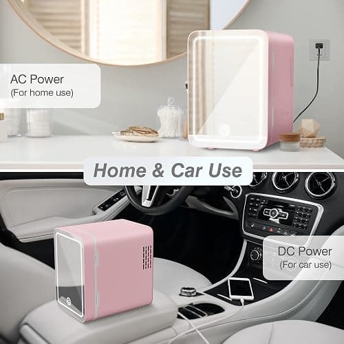 Easy-Take Skincare Fridge - Mini Fridge with Dimmable LED Mirror (4 Liter/6 Can), Cooler and Warmer, for Skincare and Food, Mini Fridge for Bedroom, Office and Car, Pink - Pink thumbnail 5