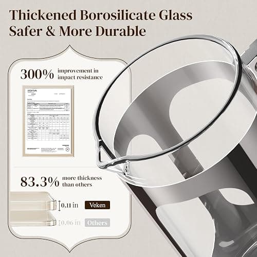 Veken French Press Coffee Maker 34oz, No Plastic Touching Cafe,Thickened Glass Stainless Steel Brewer, Cold Brew Cafetera Tea pot for Kitchen Travel Camping, Gifts, Decor, Bar Accessories, Dark Pewter thumbnail 5