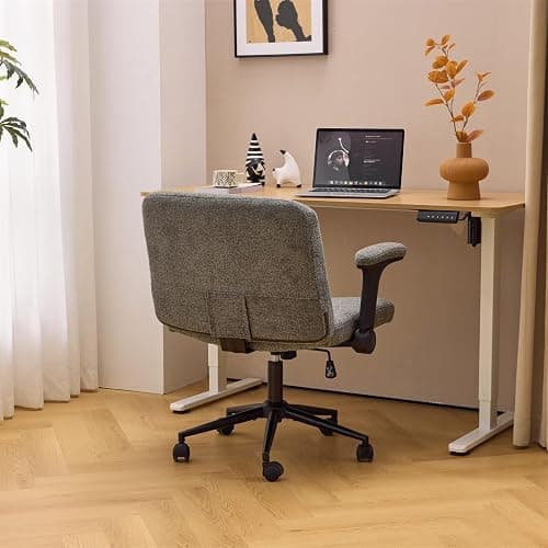 VINGLI Criss Cross Chair with Adjustable Flip-Up Arms,Cross Legged Chair with Wheels, Extra Wide Office Chair,Cozy Desk Chair for Home Office, Vanity, Apartment,Chenille Velvet,Grey thumbnail 9