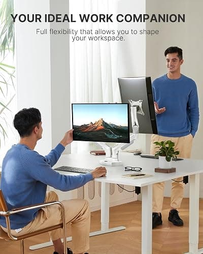 HUANUO Dual Monitor Stand - Full Adjustable Monitor Desk Mount Swivel Vesa Bracket with C Clamp, Grommet Mounting Base for 13 to 32 Inch Computer Screens - Each Arm Holds 4.4 to 19.8lbs - Whtie - White thumbnail 6