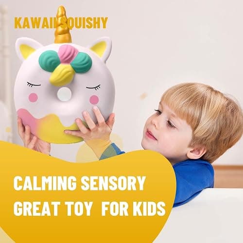 Anboor 13 Inches Squishies Jumbo Unicorn Donut Kawaii Soft Slow Rising Scented Giant Doughnut Squishies Stress Relief Kid Toys (White) thumbnail 5