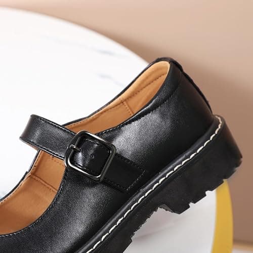 XMM Mary Jane Shoes Women Oxford Shoes Leather Round Toe Flats Non-Slip Ankle Buckle Strap Comfort Casual Dressy Cosplay Party School Work Shoes thumbnail 5