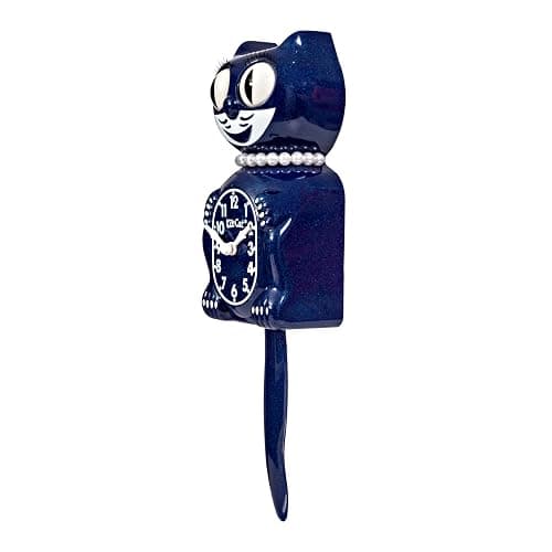 Kit-Cat Klock Limited Edition Galaxy Blue with Pearl Necklace & Eyelashes - Cat Clock, Moving Eyes and Tail, Battery Operated Wall Clock, Made in USA thumbnail 3