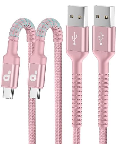 iPhone 16 USB C Cable Fast Charging [2 Pack, 6FT], USB A to USB C Charger Cord, Upgraded Extra Durable Braided USBC Cable Compatible with iPhone 17 16 15 Pro Max, LG and More-Pink - Image 1