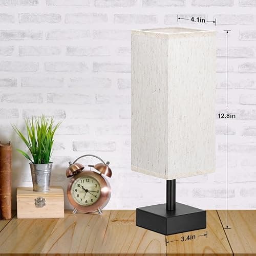 Small Table Lamp for Bedroom - Bedside Lamps for Nightstand, Minimalist Night Stand Light Lamp with Square Fabric Shade, Desk Reading Lamp for Kids Room Living Room Office Dorm thumbnail 2